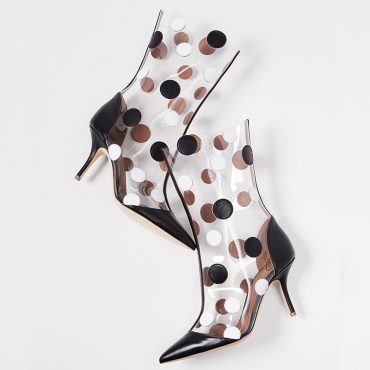 Black Transparent PVC Polka Dots Stiletto Heel Ankle Boots