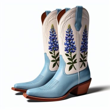 Blue & White Bluebonnet Chunky Heel Mid-Calf Cowboy Boots for Women