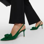 Green Vegan Suede Stiletto Heels Pointed Toe Tassel Slingback Pumps