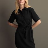 Black Short Sleeve Mini Tie Waist Shirt Dress