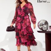 Friends Like These Pink Curve Long Sleeve Printed Ruffle Wrap Midi Dress