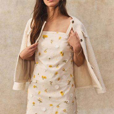 Cream/Yellow Floral Ditsy Print Embroidered 100% Cotton Mini Dress