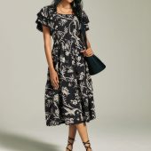 Laura Ashley Shepherds Purse Floral Print Ruffle Sleeve 100% Cotton Dress with Lace Trims