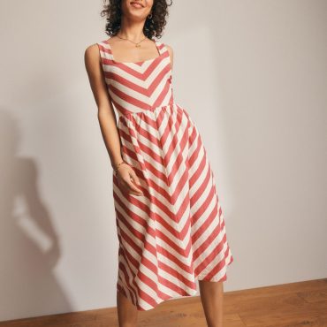 Coral/Ecru Cotton Jersey Midi Summer Dress