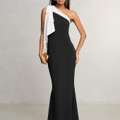 Lipsy Black/White One Shoulder Bow Maxi Dress