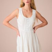 White Embroidery Corset Waist Mini 100% Cotton Dress