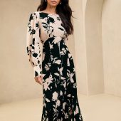 Lipsy Black/White Long Sleeve Split Detail Midi Dress