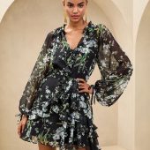 Lipsy Black V-Neck Ruffle Mini Shift Dress