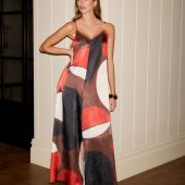 Red/Black Geo Print Satin Maxi Cami Slip Dress