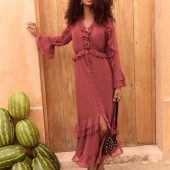 Love & Roses Pink Ruffle Tiered Midi Dress