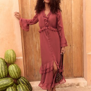 Love & Roses Pink Ruffle Tiered Midi Dress