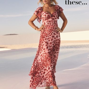Friends Like These Red Animal Print Chiffon Ruffle Tiered Maxi Dress