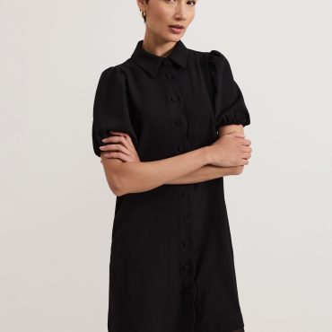 Phase Eight Black Candice Denim Scallop 100% Cotton Dress