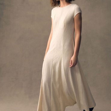 Ecru White Cap Sleeve Jacquard Midi Dress