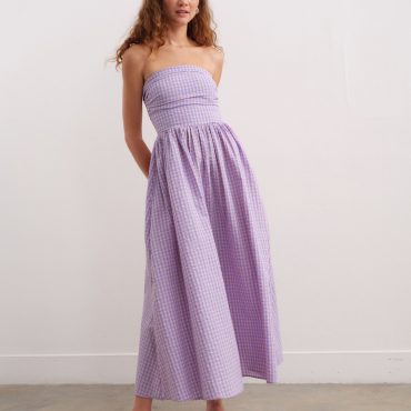 Pink/Purple Seersucker Bandeau Midi Summer Dress