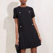 Lipsy Black Short Sleeve Military Button Pleated Mini Dress
