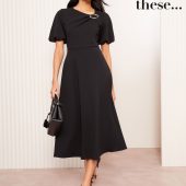 Friends Like These Black Short Sleeve Buckle Detail Tailored Dress