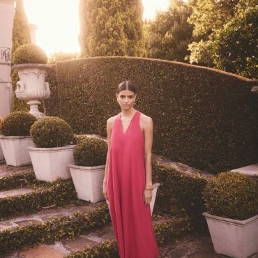 Red Halterneck Maxi Dress With Linen