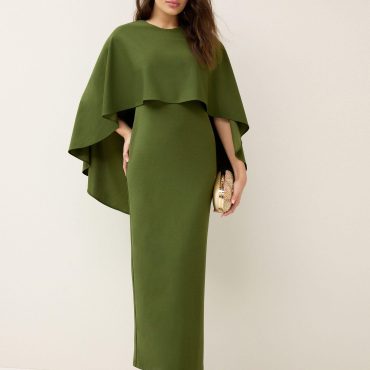Olive Green Cape Maxi Dress