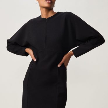 Black Long Sleeve Zip Front Mini Dress