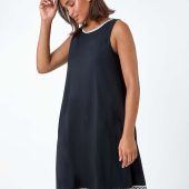 Roman Black Embroidered Trim Stretch Jersey Shift Dress