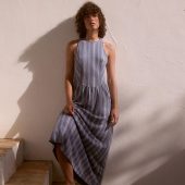 Blue Striped Jersey Midi Dress