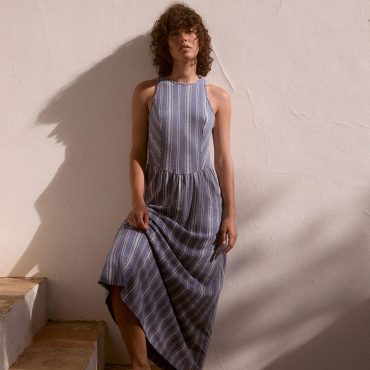 Blue Striped Jersey Midi Dress