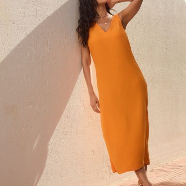 Orange Midi Slip Summer Dress