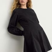 Black Long Sleeve Seam Detail Denim Dress