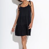 Pour Moi Black Tie Shoulder Tiered Textured Jersey Short Dress