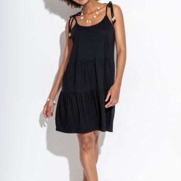Pour Moi Black Tie Shoulder Tiered Textured Jersey Short Dress