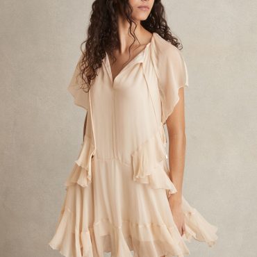 Reiss Pink Short Ruffle Flippy Dress