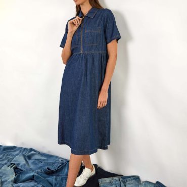 Roman Blue Denim Zip Midi Dress