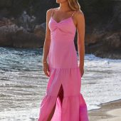 Sosandar Pink Linen Rich Tiered Hem Maxi Dress