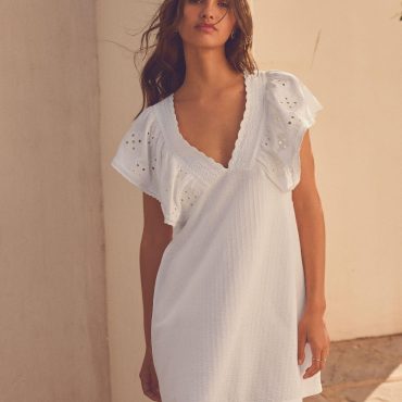 White 100% Cotton Embroidered Sleeve Mini Dress