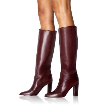 Classic Maroon Pointed Toe Chunky Heel Knee High Boots
