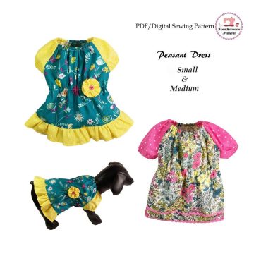 Peasant Dog Dress Sewing Pattern PDF, Dog Clothing Patterns, Dog Cat Clothes, Gifts for Dogs, Pet Apparel, Puppy Clothes -SMALL & MEDIUM-