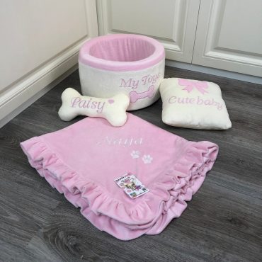 Cream and baby pink dog toy basket Toy storage for dog Cat toys basket Luxury dog present Dog lover gift Personalized dog present Dog bone