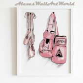 Strong Girl Art, Feminist Nursery, Personalized Name Poster, Boxing Gloves Print, Ballerina Slippers Wall Art Decor, Toddler Bedroom Poster