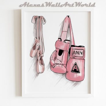 Strong Girl Art, Feminist Nursery, Personalized Name Poster, Boxing Gloves Print, Ballerina Slippers Wall Art Decor, Toddler Bedroom Poster