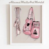 Inspirational Girl Wall Art, Girl Power Print, Feminist Art, Personalized Name Poster, Boxing Gloves Print, Ballerina Slippers Wall Decor