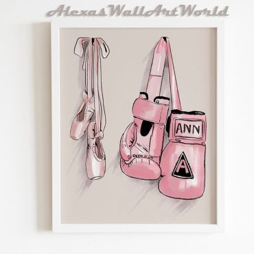 Inspirational Girl Wall Art, Girl Power Print, Feminist Art, Personalized Name Poster, Boxing Gloves Print, Ballerina Slippers Wall Decor