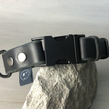Black Leather Dog Collar with Black Metal Hardware, 1" Wide Collar with Quick Release Buckle, Optional FREE Id Tag, Personalized Dog Collar