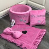 Bright pink personalized toy basket set Customized toy storage for dog Cat toys basket Personalized dog present Dog lover gift