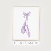 purple ballet shoe print, ballerina slippers watercolor, dance wall art printable, dancer themed room, big girls room decor, purple slippers