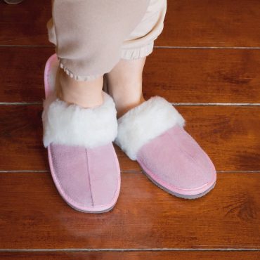 Pink Sheepskin Slippers Winter Slippers Plush Natural Fleece Cuff Open Back  House Shoes Comfortable Stylish Perfect Gift for Mom