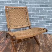 Mid Century Modern Hans Wegner Style Walnut Framed Folding Lounge Chair