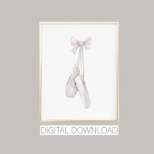 white ballerina slippers print, ballerina slippers watercolor, dance wall art printable, dancer themed room, big girls room decor