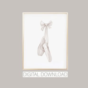 white ballerina slippers print, ballerina slippers watercolor, dance wall art printable, dancer themed room, big girls room decor