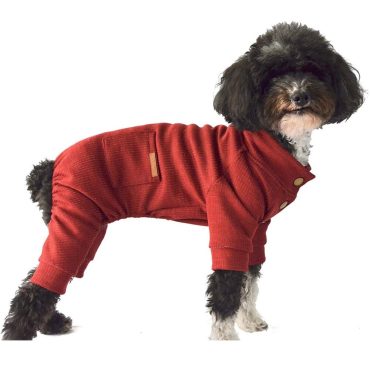 Burgundy Dog Onesie Cute Stylish Dog PJs : Puppy Pajamas Thermal Doggie Clothes, PJs Jumpsuit